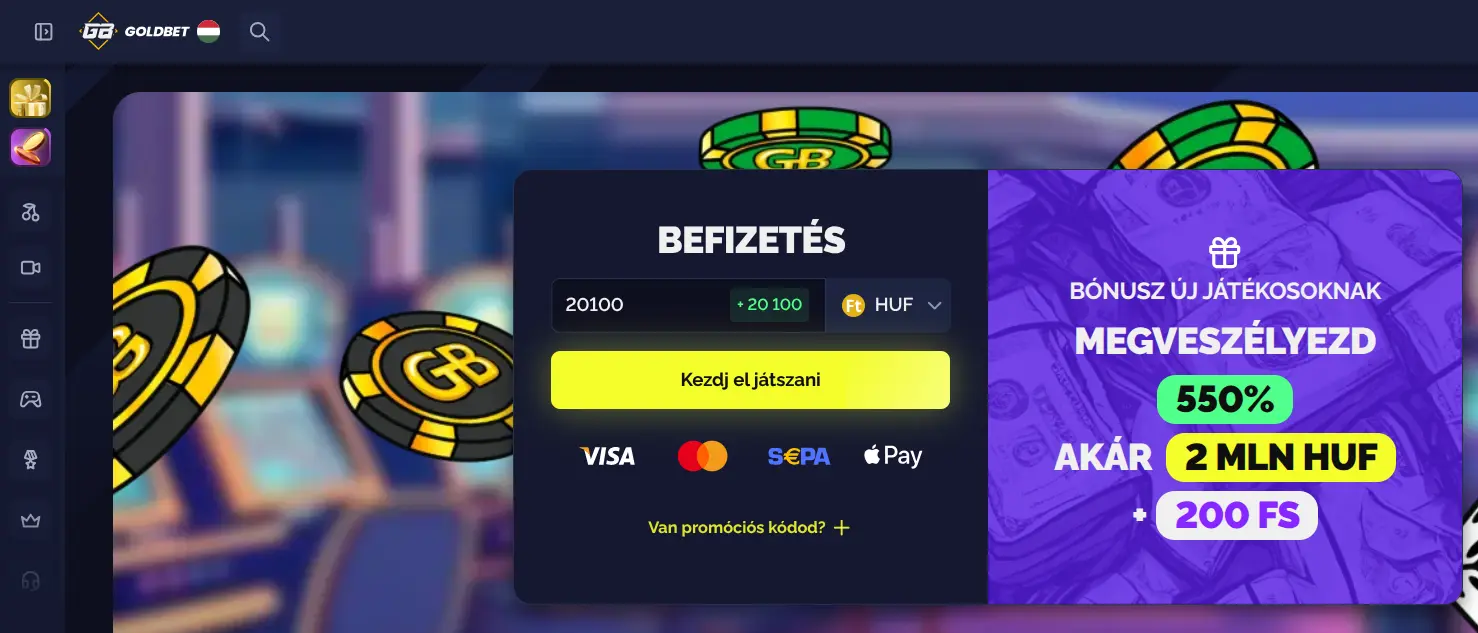Goldbet főoldal — kaszinó, sportfogadás, élő kaszinó és esport szekciók
